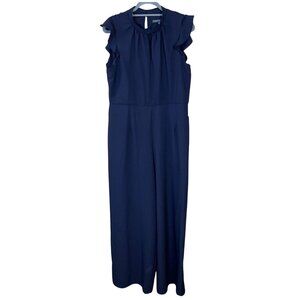 Julia Jordan Navy High Neck Flutter Sleeve Wide Leg Crepe Jumpsuit 14 NWT
